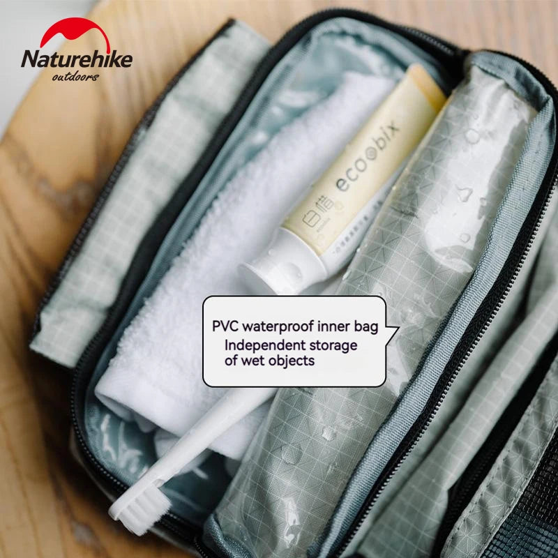 Naturehike SN03 Outdoor Hanging Toiletry Bag Water-proof Cosmetic Storage Bag PVC Wet Dry Separated Bags Camping Hiking Wash Bag