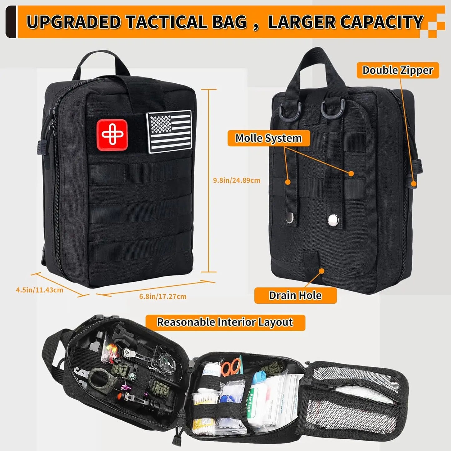 252-Piece Emergency Survival Kit with MOLLE Bag, First Aid Gear for Outdoor Adventure, Car Travel, Earthquake Preparedness