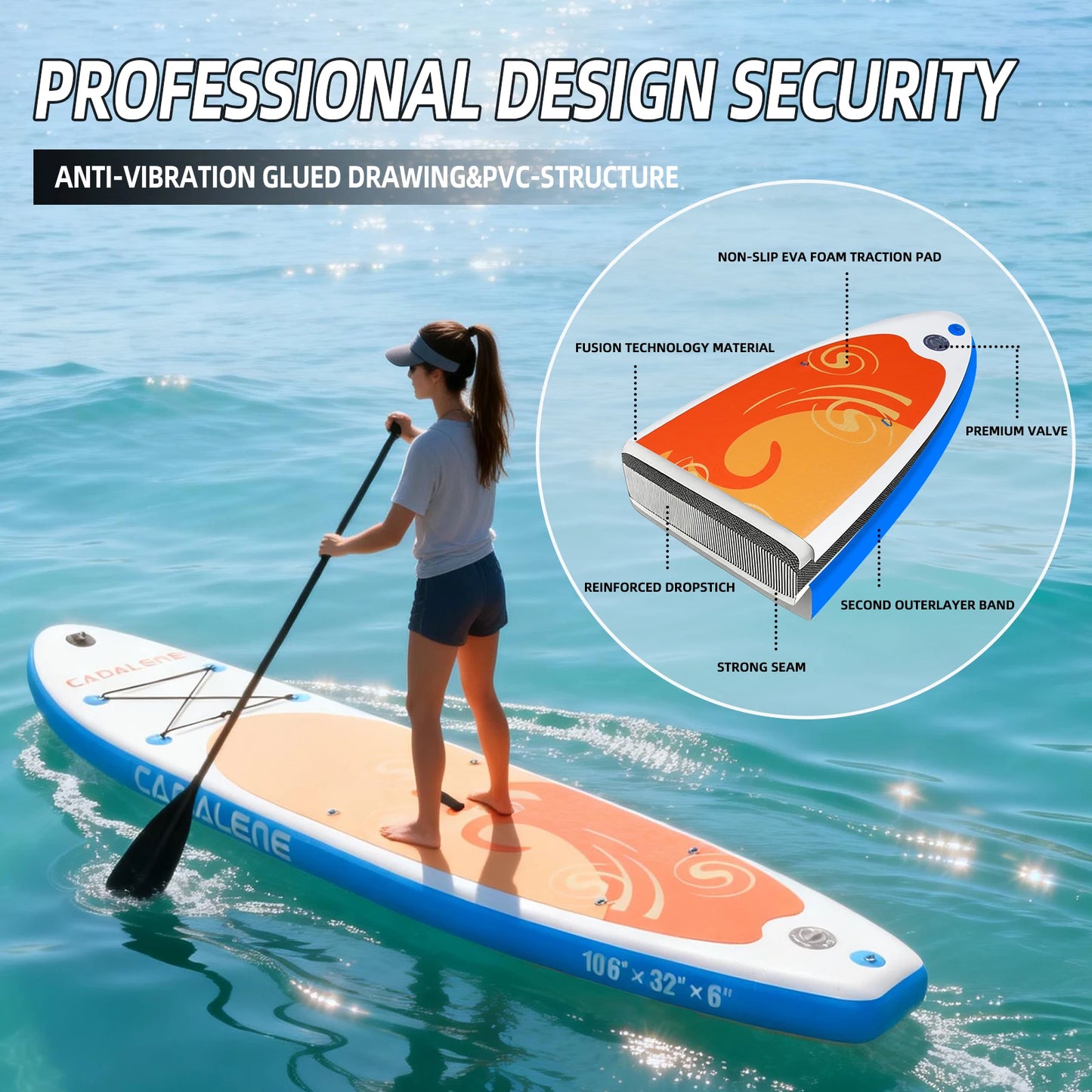 CADALENE Inflatable Stand Up Paddle Board with SUP Accessories, 10'6'' Inflatable PaddleBoard for Adults & Youth