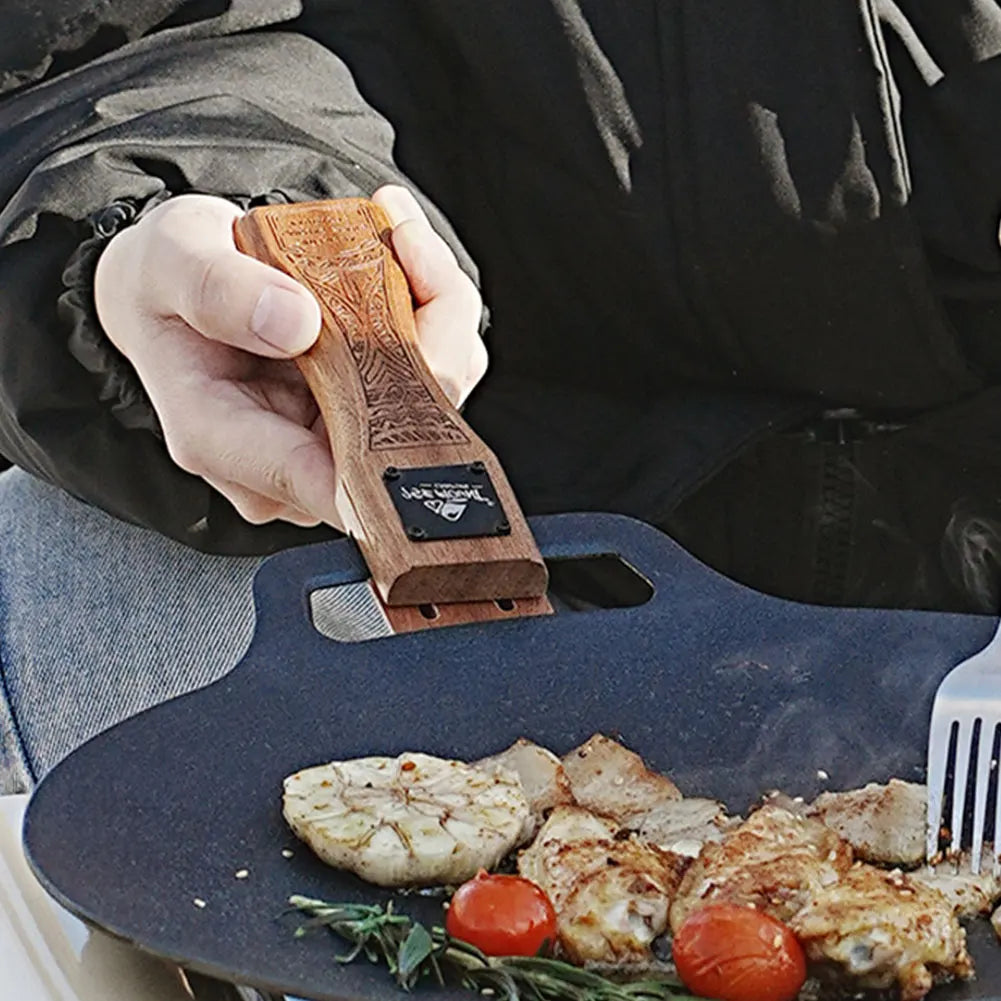 Sapele Heat Resistant Insulated Grip Ergonomic Barbecue Pan Handle Portable Grill Plate Handle Camping Cookware Accessories