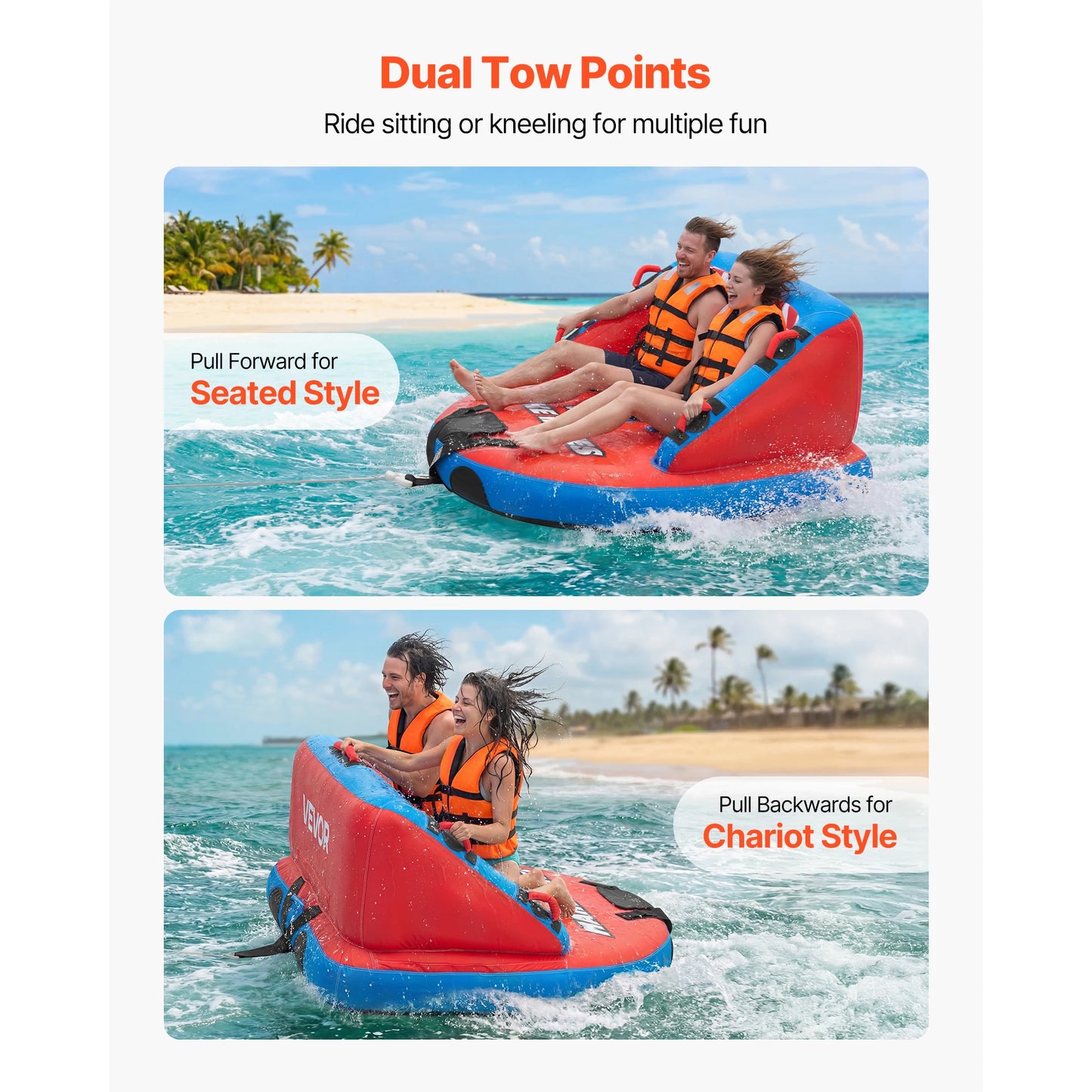 SucceBuy Towable Tubes for Boating 2/3/4-Rider 340/510/680 lbs Water Sports Boating Tubes-with Full Nylon Cover Dual Tow Points