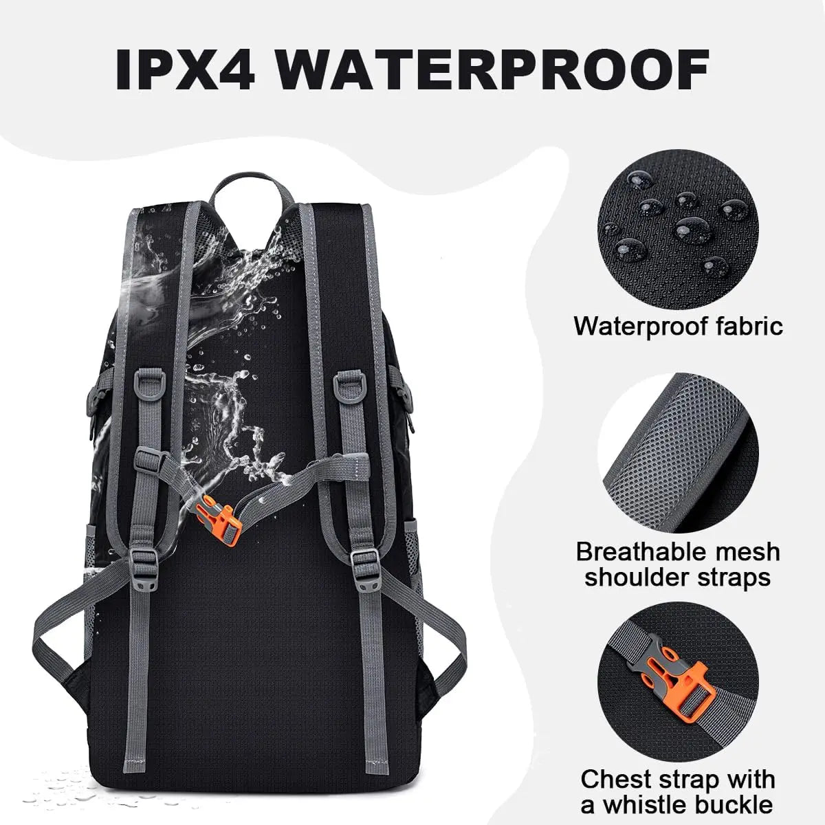 Backpack - Ultra Lightweight Packable Backpack for Travel Camping, Hiking Back Pack Waterproof Foldable Daypack for Men Women Black