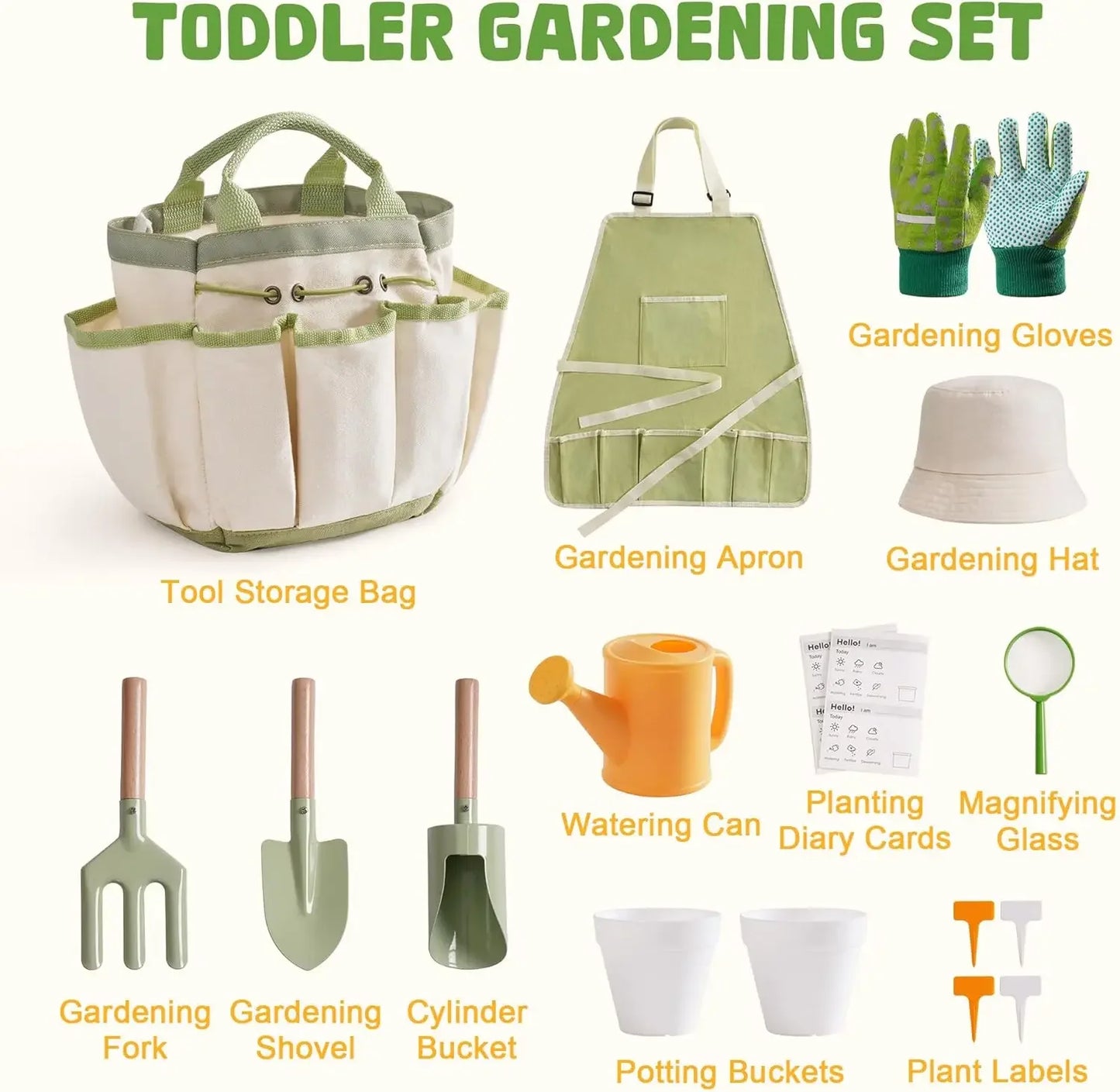 Robotime Gardening Tools 17 PCS Toddler Gardening Set Children's Gardening Tools Metal All in One Kit for Boys Girls Outdoor Toy