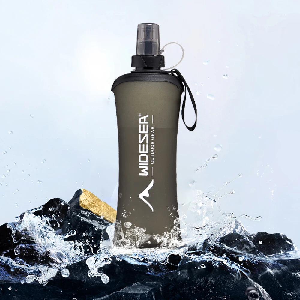 Widesea Camping Outdoor Soft Flask 500ml Portable Sport Water Bottle Water Bag Collapsible Water Bottle Running Camping Hiking