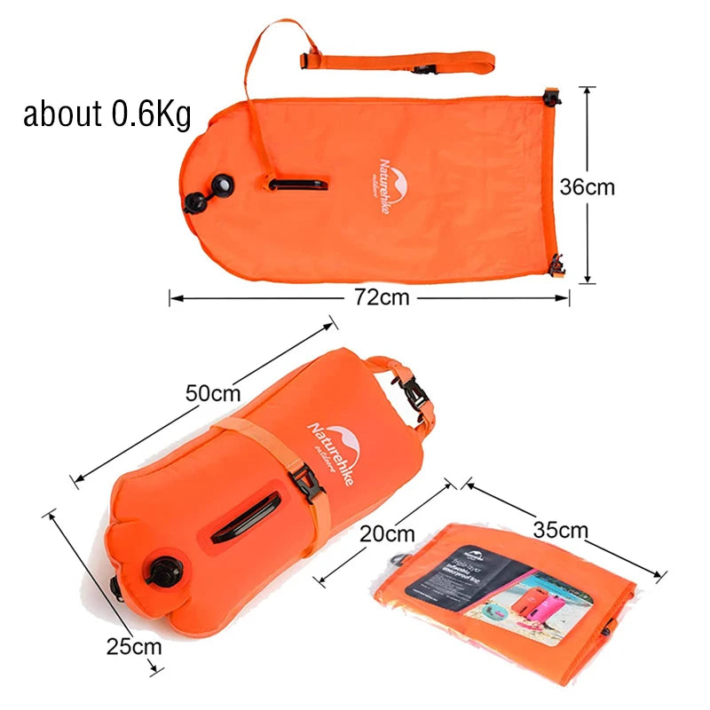 Naturehike 18L Waterproof Bag Inflatable Swimming Bag Double Balloon Swim Buoy Dry Bag Trekking Storage Bag Waterproof Beach Bag