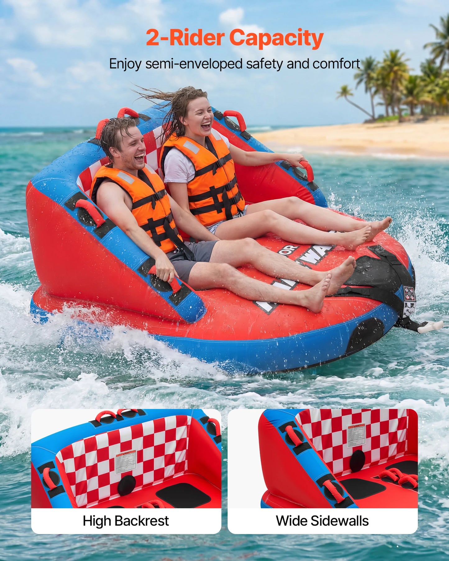 SucceBuy Towable Tubes for Boating 2/3/4-Rider 340/510/680 lbs Water Sports Boating Tubes-with Full Nylon Cover Dual Tow Points
