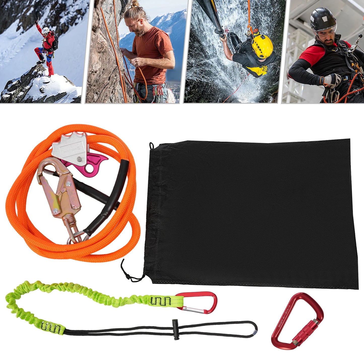 Durable High-Visibility Sling Device: Polyester Fiber, Steel Core, 3-Locking Carabiner, High Carrying Capacity for Climbers