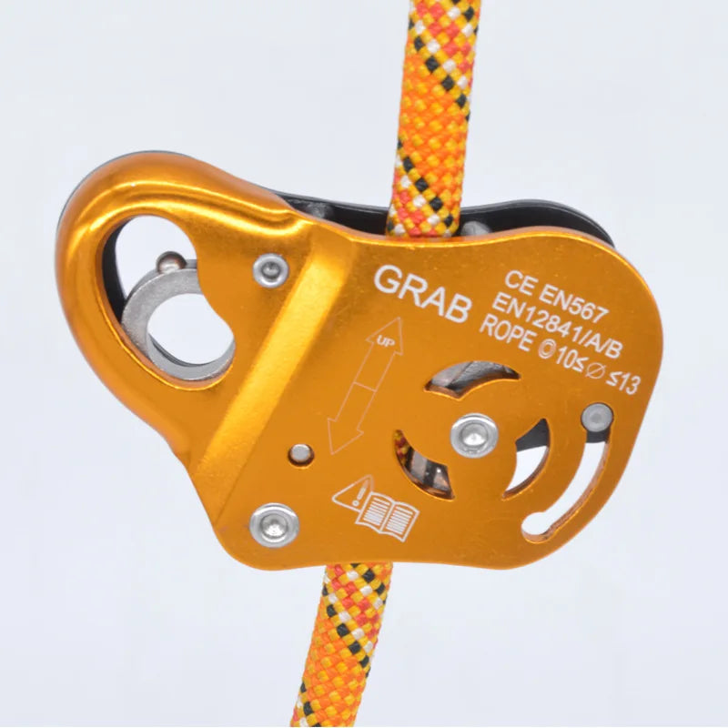 Rock Climbing Ascend Descend Safety Removable Rope Gripper Anti Fall Protctive Belay Device With Cam-Assisted Blocking
